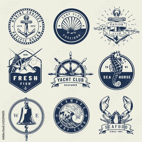 Vintage monochrome nautical emblems