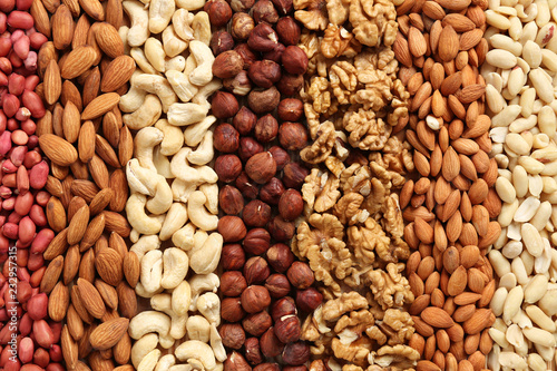 Fotografía mixed nuts laid out in stripes