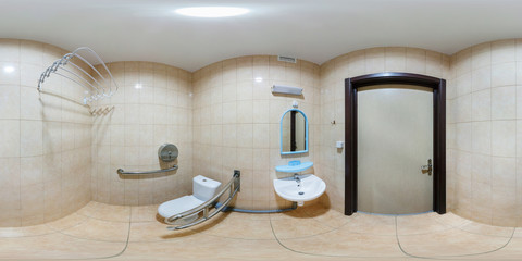 Sticker - full spherical seamless panorama 360 degrees angle view in interior bathroom for people with disabil