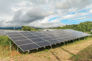 Solar power panels ,Photovoltaic modules for innovation green energy for life with blue sky background.