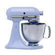 Blue stand mixer from side on white background including clipping path	