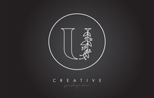 U Letter Logo With Organic Monogram Plant Leafs Detail And Circle Design