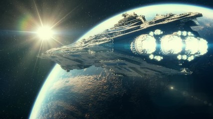 Wall Mural - Spaceship above earth in 4K