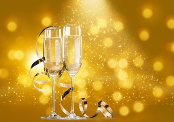 Sticker - Two glasses of champagne isolated on white background