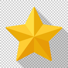 Wall Mural - gold star icon with long shadow on transparent background