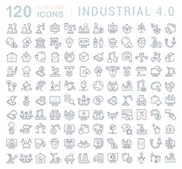 Wall Mural - Set Vector Line Icons of Industrial 4.0.