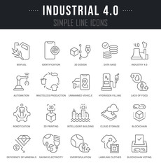 Poster - Set Vector Line Icons of Industrial 4.0.