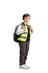 Poster - Schoolboy with backpack and safety vest