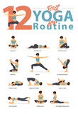 Set of yoga postures female figures for Infographic 12 Yoga poses