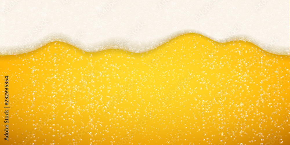 Beer foam bubbles background. Vector seamless realistic craft beer flowing foam with sparkling bubbles - obrazy, fototapety, plakaty 