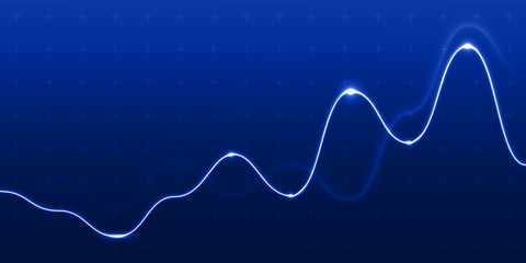Data analysis graph light chart line on blue background. Vector progress diagram or growth dynamic financial flowchart diagram