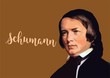 Great composers - Robert Schumann portait with vector signature