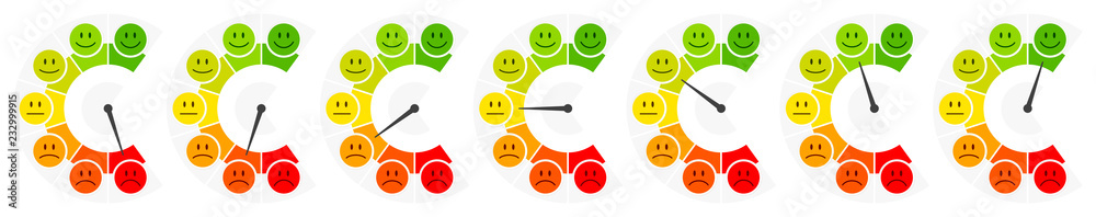 7 Smileys Color Barometer Public Opinion Vertical - obrazy, fototapety, plakaty 