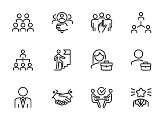 Poster - Career promotion line icon set. Candidate, selection, interview. Human resource concept. Can be used for topics like employment, corporate hierarchy, recruitment