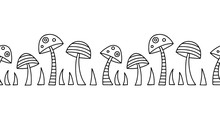 Seamless Vector Decorative Hand Drawn Black And White Pattern With Mushrooms. Graphic Illustration.