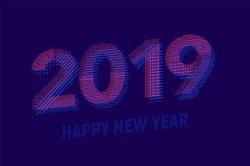 Wall Mural - 2019 Happy New Year. Greeting card with inscription Happy New Year 2019 for your layout Flyers and Greetings Card or Christmas themed invitations. Vector Illustration.