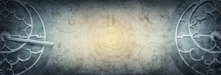Wall Mural - ancient astronomical instruments on vintage paper background. abstract old conceptual background on 