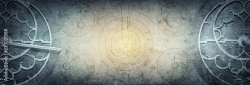 Fotomural Ancient astronomical instruments on vintage paper background