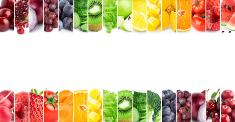 Canvas Print - Mixed of color fruits and vegetables. Collage