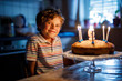 © Irina Schmidt - Adorable happy blond little kid boy celebrating his birthday. Child blowing candles on homemade baked cake, indoor. Birthday party for school children, family celebration of 6 years