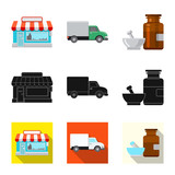 Fototapeta Pokój dzieciecy - Isolated object of pharmacy and hospital icon. Set of pharmacy and business vector icon for stock.