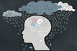 Leinwandbild Motiv Depression Concept with Human, Broken Brain and Heavy Rain