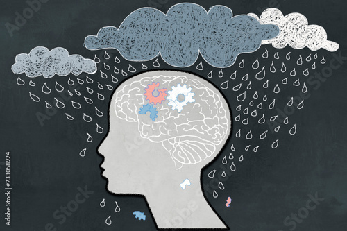 Fotografía Depression Concept with Human, Broken Brain and Heavy Rain