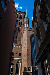 Poster - View of Kaletnicza Street from famous Dluga Street ,leading to St.Mary's Church , in the picturesque Main Town of Gdansk, Poland