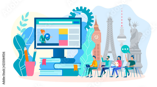 Learning foreign languages online in a group. Canvas Print