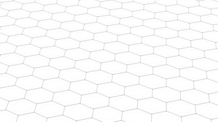Fototapete - Abstract white futuristic background. Background with hexagons. Connecting dots and lines on white background. 4k rendering.