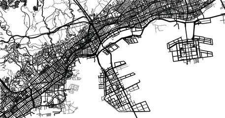 Urban vector city map of Kobe, Japan