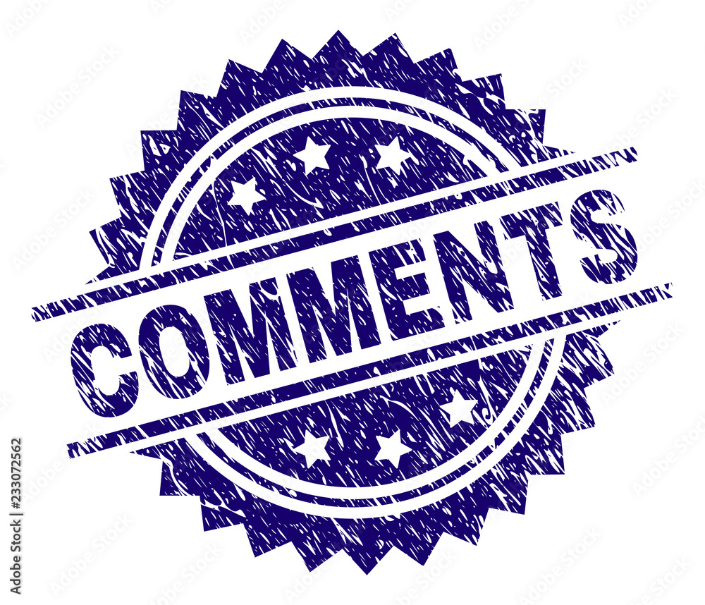 With Comment Stamp COMMENTS stamp seal watermark with distress style. Blue vector rubber ...