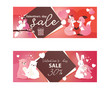 Valentines day sale banners with kissing animals hearts vector illustration. Wholesale flyer template with cute bear, rabbit, fox and birds.