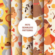 Animals seamless pattern with kids characters and little pets vector illustration.