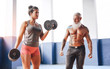 © Alessandro Biascioli - Fit woman doing curl biceps exercise with dumbbells in fitness gym center - Female athlete traning with her personal trainer inside wellness sport club - Workout and sportive motivation concept