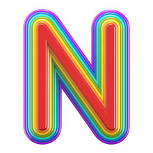 Concentric Rainbow Font Letter N 3D