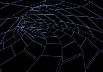 Poster - Tunnel or wormhole. Digital 3d wireframe tunnel. 3D tunnel grid. Network cyber technology. Surrealism. Background abstract vector image