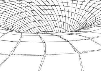 Poster - Tunnel or wormhole. Digital 3d wireframe tunnel. 3D tunnel grid. Network cyber technology. Surrealism. Background abstract vector image
