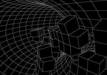 Poster - Tunnel or wormhole. Digital 3d wireframe tunnel. 3D tunnel grid. Network cyber technology. Surrealism. Background abstract vector image