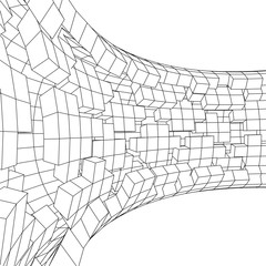 Poster - Tunnel or wormhole. Digital 3d wireframe tunnel. 3D tunnel grid. Network cyber technology. Surrealism. Background abstract vector image