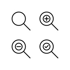 Poster - magnifier, plus, check, minus sign icons. Element of outline button icons. Thin line icon for website design and development, app development