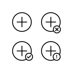Poster - plus, plus, check, minus, exclamation sign icons. Element of outline button icons. Thin line icon for website design and development, app development
