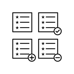Poster - test, list, plus, check, minus sign icons. Element of outline button icons. Thin line icon for website design and development, app development