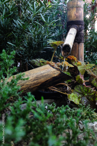 Japanese Bamboo Water Fountain Shishi Odoshi In A Zen Garden Stock Photo Adobe Stock