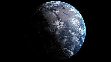 Wall Mural - The Planet Earth ground with shading is rotating on black screen near camera. Isolated 3D rendering about full WORLD.