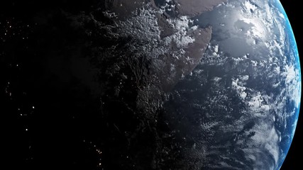Wall Mural - The Planet Earth ground with shading is rotating on black screen near camera. Isolated 3D rendering about close up WORLD.