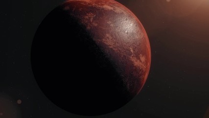 Wall Mural - mars, sunrise over planet mars, dark side of the red planet with shading. stars, space, dark atmosph