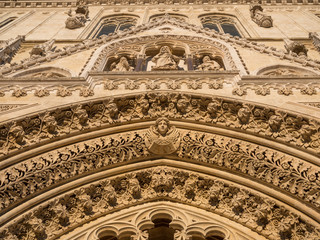 Zagreb, Croatia – March 2017. relief angels from the facade of the cathedral