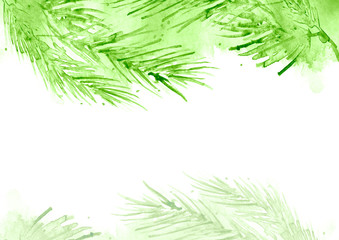  Branch of spruce, pine, cedar tree. Painted in watercolor, hand-drawn graphics. On a white background. For postcards, logos, your design. Watercolor Christmas tree branches. Hand painted texture.