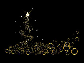 Wall Mural - Black christmas tree background with bubbles